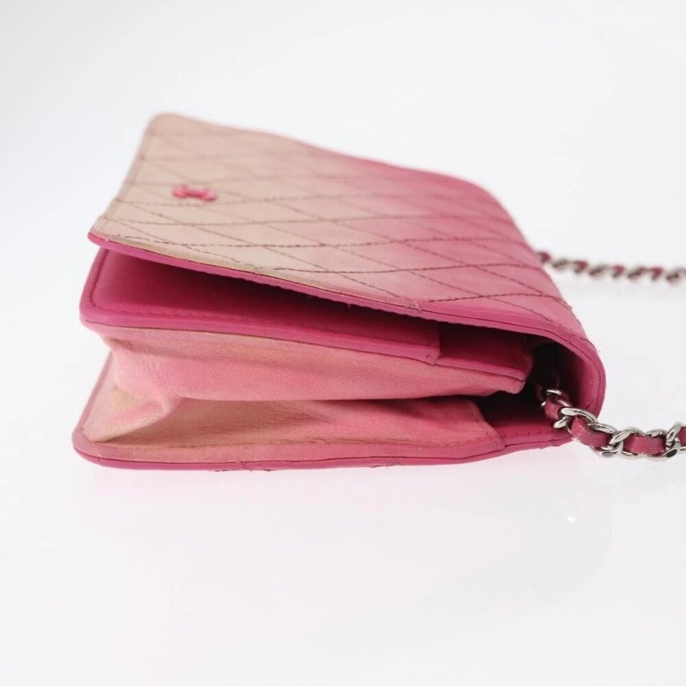 CHANEL Chain Shoulder Bag Leather Pink Silver CC - Picture 3 of 16